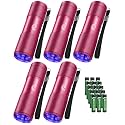 UV Flashlight Black Light, 5 Pack 9 LED 395nm Ultraviolet Blacklight Flashlight, Mini Portable Torch Light Pet Urine Detector for Dog/Cat Urine, Dry Stains, Bed Bug(15x AAA Batteries(Pink))
