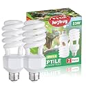 UVB Reptile Light Bulb 5.0, 23W UV Spiral Compact Florescent Terrarium Lamp Ideal for Tropical Reptiles Bearded Dragon Hermit Crab Turtle Leopard Gecko Tank Chameleons Iguanas Snake - 2 Pack