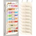 UVIAHOMI 20-30 Pairs Over the Door Shoe Organizer, Clear Pockets Hanging Shoe Storage for Closet, 10-Tier Door Shoes Rack, Handing Shoes Holder Fit All the Family's Sneakers, Boots, Heels, Beige