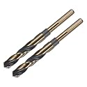 uxcell 2pcs Reduced Shank Twist Drill Bits 14.5mm Black Nitride & Gold Titanium Coated High Speed Steel 4341 with 10mm Shank for Stainless Steel Alloy Metal Plastic Wood