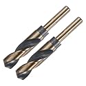uxcell 2pcs Reduced Shank Twist Drill Bits 22mm Black Nitride & Gold Titanium Coated High Speed Steel 4341 with 12.7mm (1/2") Shank for Stainless Steel Alloy Metal Plastic Wood