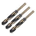 uxcell 3pcs Reduced Shank Twist Drill Bits 18mm Black Nitride & Gold Titanium Coated High Speed Steel 4341 with 10mm Shank for Stainless Steel Alloy Metal Plastic Wood
