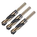 uxcell 3pcs Reduced Shank Twist Drill Bits 22mm Black Nitride & Gold Titanium Coated High Speed Steel 4341 with 12.7mm (1/2") Shank for Stainless Steel Alloy Metal Plastic Wood