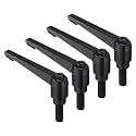 uxcell 4pcs Clamping Lever Handles, M10 x 25mm Black Oxide Carbon Steel Threaded Male Stud, Adjustable Handles Locking Quick Release Ratchet Push Button Bolt Knobs, Black