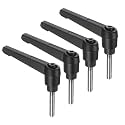 uxcell 4pcs Clamping Lever Handles, M5 x 25mm 304 Stainless Steel Threaded Male Stud, Adjustable Handles Locking Quick Release Ratchet Push Button Bolt Knobs, Black