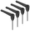 uxcell 4pcs Clamping Lever Handles, M5 x 55mm 304 Stainless Steel Threaded Male Stud, Adjustable Handles Locking Quick Release Ratchet Push Button Bolt Knobs, Black