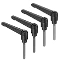 uxcell 4pcs Clamping Lever Handles, M5 x 45mm 304 Stainless Steel Threaded Male Stud, Adjustable Handles Locking Quick Release Ratchet Push Button Bolt Knobs, Black