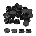 uxcell 55/64" Plastic Hole Plugs, 66Pcs Flush Type Panel Round Snap in Fastener Knockout Locking Plugs for Furniture Insert End Caps Panels, Black