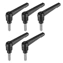 uxcell 5pcs Adjustable Clamping Lever Handle M6 x 20mm Metric 304 Stainless Steel Male Threaded Stud Hand Knobs Push Button Ratchet Rotating Screw Handles Bolts with Locking Lever Black
