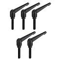 uxcell 5pcs Adjustable Clamping Lever Handle M10 x 50mm Metric Black Oxide Carbon Steel Male Threaded Stud Hand Knobs Ratchet Rotating Screw Handles Bolts with Locking Lever Black