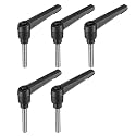 uxcell 5pcs Adjustable Clamping Lever Handle M6 x 40mm Metric 304 Stainless Steel Male Threaded Stud Hand Knobs Push Button Ratchet Rotating Screw Handles Bolts with Locking Lever Black