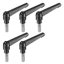 uxcell 5pcs Adjustable Clamping Lever Handle M8 x 25mm Metric 304 Stainless Steel Male Threaded Stud Hand Knobs Push Button Ratchet Rotating Screw Handles Bolts with Locking Lever Black