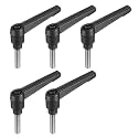 uxcell 5pcs Adjustable Clamping Lever Handle M6 x 25mm Metric 304 Stainless Steel Male Threaded Stud Hand Knobs Push Button Ratchet Rotating Screw Handles Bolts with Locking Lever Black