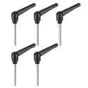 uxcell 5pcs Adjustable Clamping Lever Handle M5 x 50mm Metric 304 Stainless Steel Male Threaded Stud Hand Knobs Push Button Ratchet Rotating Screw Handles Bolts with Locking Lever Black