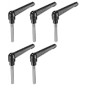 uxcell 5pcs Adjustable Clamping Lever Handle M8 x 50mm Metric 304 Stainless Steel Male Threaded Stud Hand Knobs Push Button Ratchet Rotating Screw Handles Bolts with Locking Lever Black