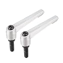 uxcell M10 x 35mm Handle Adjustable Clamping Lever Thread Push Button Ratchet Male Threaded Stud Knobs Rotating Screw Handles Bolts with Locking Lever Silver Tone 2pcs