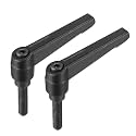 uxcell M8 x 32mm Handle Adjustable Clamping Lever Thread Push Button Ratchet Male Threaded Stud Knobs Rotating Screw Handles Bolts with Locking Lever Black 2pcs