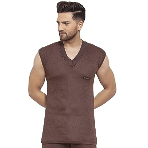 UZARUS Mens Sleeveless Solid V Neck Thermal
