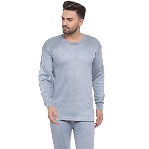 UZARUS Mens Solid Thermal Set Round Neck