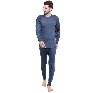 UZARUS Mens Solid Thermal Set Round Neck