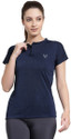 UZARUS Solid Women Mandarin Collar Dark Blue