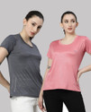 UZARUS Solid Women Round Neck Grey Pink
