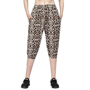 UZARUS Womens Animal Print Tie-Dye Strechable Capri