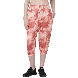 UZARUS Womens Animal Print Tie-Dye Strechable Capri