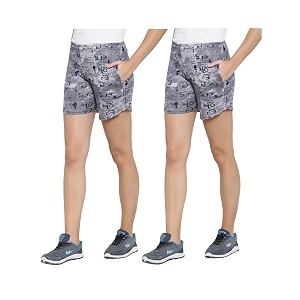uzarus women39s cotton sports active gym printed shorts - pack of 2