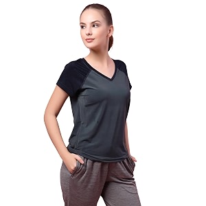 UZARUS Womens V-Neck Regular Fit Gym T-Shirt