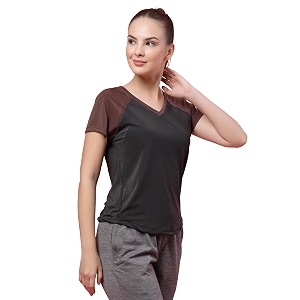 UZARUS Womens V-Neck Regular Fit Gym T-Shirt