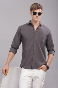 Uzmax Men Solid Casual Grey Shirt
