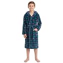 V.&amp;GRIN Boys Fleece Hooded Robe, Soft Print Bathrobe Kids 5-14(Green Plaid7-8)