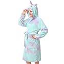V.&amp;GRIN Girls Fleece Hooded Robe, Soft Unicorn Bathrobe for Kids 5-14 Years