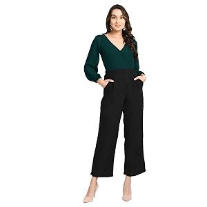 VM Womens Black V-Neck Jumpsuit Full