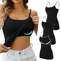 V FOR CITY Unpadded Tank Top for Women with Shelf Bra Cotton Camis 3 Pack