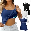 V FOR CITY Unpadded Tank Top for Women with Shelf Bra Cotton Camis 3 Pack