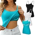 V FOR CITY Unpadded Tank Top for Women with Shelf Bra Cotton Camis 3 Pack