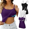 V FOR CITY Unpadded Tank Top for Women with Shelf Bra Cotton Camis 3 Pack