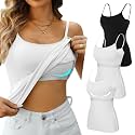 V FOR CITY Unpadded Tank Top for Women with Shelf Bra Cotton Camis 3 Pack