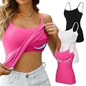 V FOR CITY Unpadded Tank Top for Women with Shelf Bra Cotton Camis 3 Pack