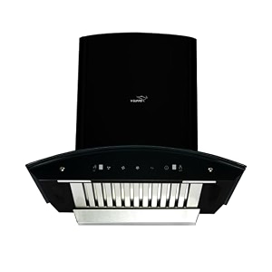 v-guard a10 bl140 kitchen chimney with 1200mh suction thermal auto clean curved glass baffle filter motion sensor controls oil collector tray free cleaning contract black