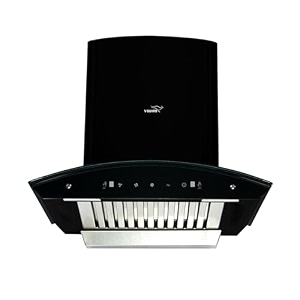 v-guard a10 bl180 kitchen chimney with 1300mh suction intelligent auto clean curved glass baffle filter motion sensor controls oil collector tray free cleaning contract led light black