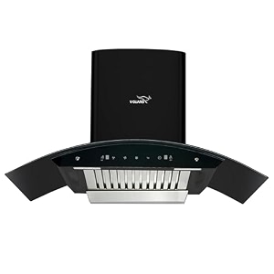 v-guard a20 bl140 kitchen chimney with 1200mhr suction thermal auto clean curved glass baffle filter motion sensor controls oil collector tray free cleaning contract black