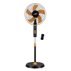 v guard esfera 5 blade pedestal fan with remote control  three fan speed modes  100 copper synchronous 1300 rpm motor  crno lamination for optimum energy use  orange black  40 cm 400mm