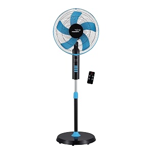 v guard esfera pedestal fan 5 blade with remote control in-built 75 hour timer 400 mm sweep size telescopic height with adjustable metal stand amp powerful copper motor  52 w blue black