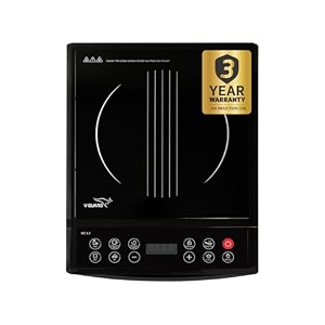 v-guard vic 12 induction cooktop  1200 watt electric induction cooker with 7 power levels  3 kv surge protection  push button  auto-cutoff  auto pan detection  a-grade crystalline glass