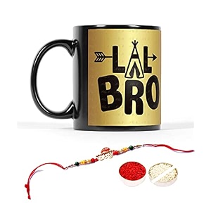 v kraft rudhraksh rakhi gift pack with roli chawal for tilak for bhai with world39s best bro ever printed stylish coffee mug for brocousinbhailittle bro for rakshabandhan black-13