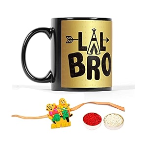 v kraft rudhraksh rakhi gift pack with roli chawal for tilak for bhai with world39s best bro ever printed stylish coffee mug for brocousinbhailittle bro for rakshabandhan black-11
