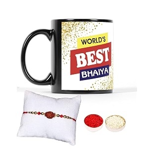 v kraft 34 rudhraksh rakhi gift pack with roli chawal for tilak for bhai with 34world39s best bro ever 34 printed stylish coffee mug for brocousinbhailittle bro for rakshabandhan black-09